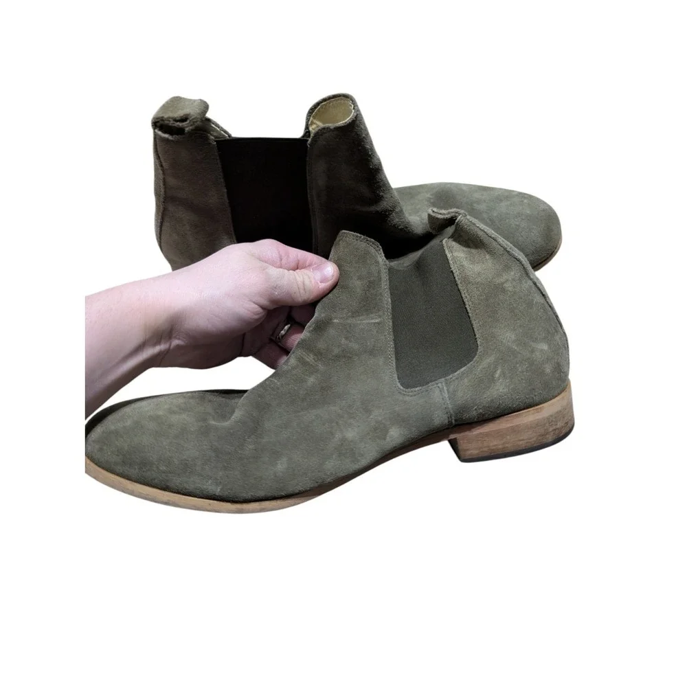 New Mens The Shoe Bear Dev Chelsea Olive Green Suede Ankle Boots Size 45 US 12‎